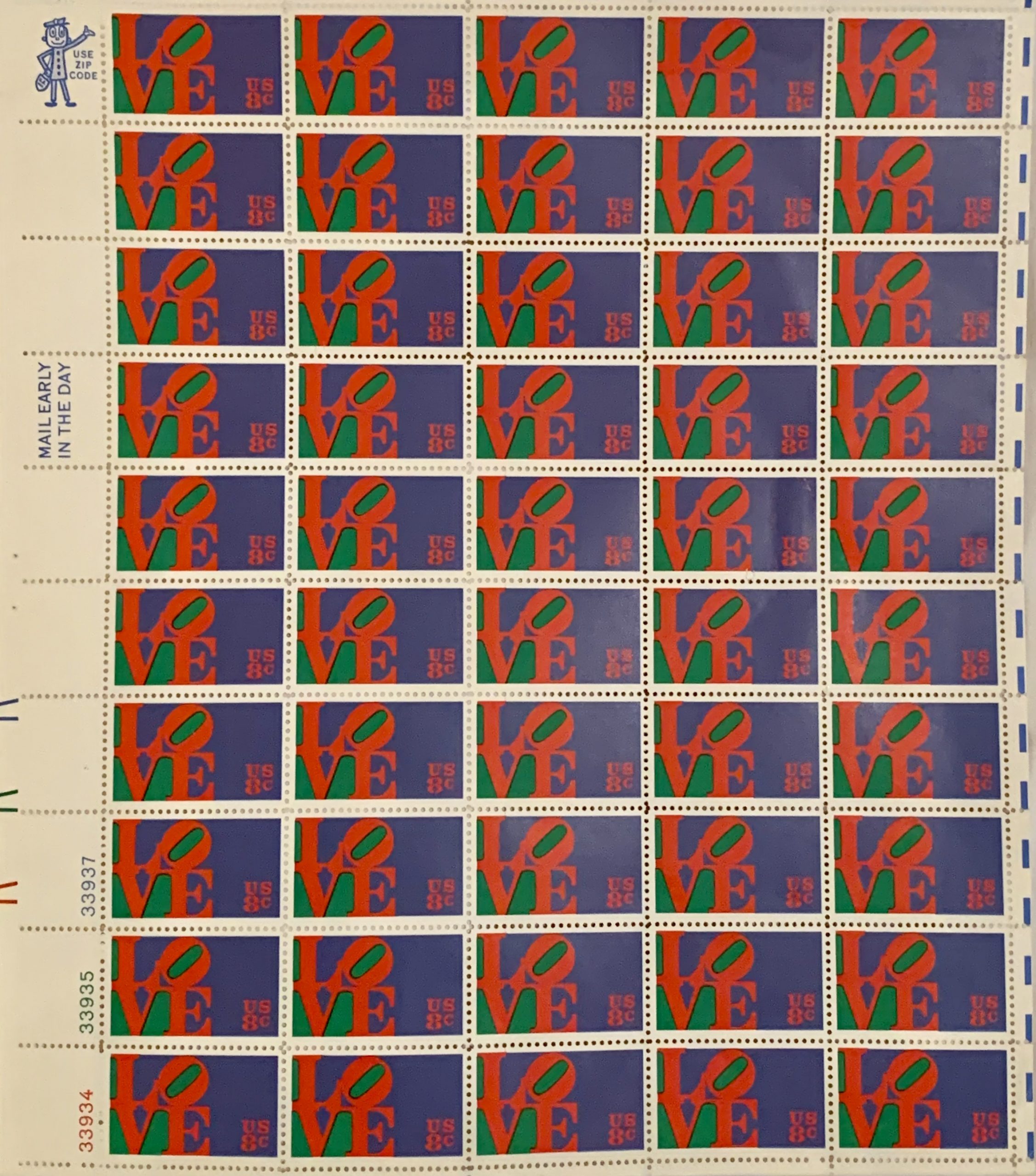 COMPLETE SHEET OF LOVE STAMPS. 1973. Unoriginal Sins