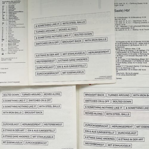 IHR FAHRPLAN. 9 GERMAN RAIL TIMETABLES WITH LAWRENCE WEINER INTERVENTIONS.