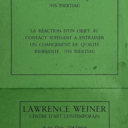 THE RESPONSE OF AN OBJECT TO CONTACT SUFFICIENT TO LEAD TO A CHANGE IN INHERENT QUALITY (VIS INERTIAE)/ LA REACTION D'UN OBET AU CONTACT SUFFISANT A ENTRAINER UN CHANGEMENT DE QUALITÉ INHERENTE (VIS INERTIAE). 1980. ADHESIVE SHEET.